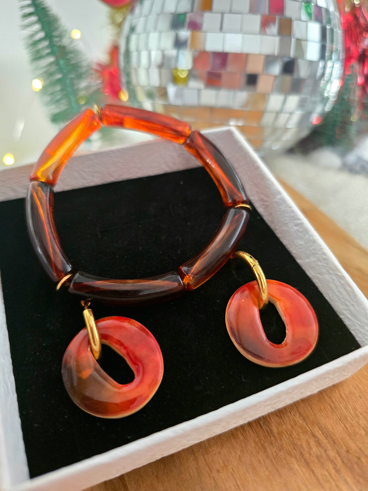 box châtaigne - bracelet + pampilles