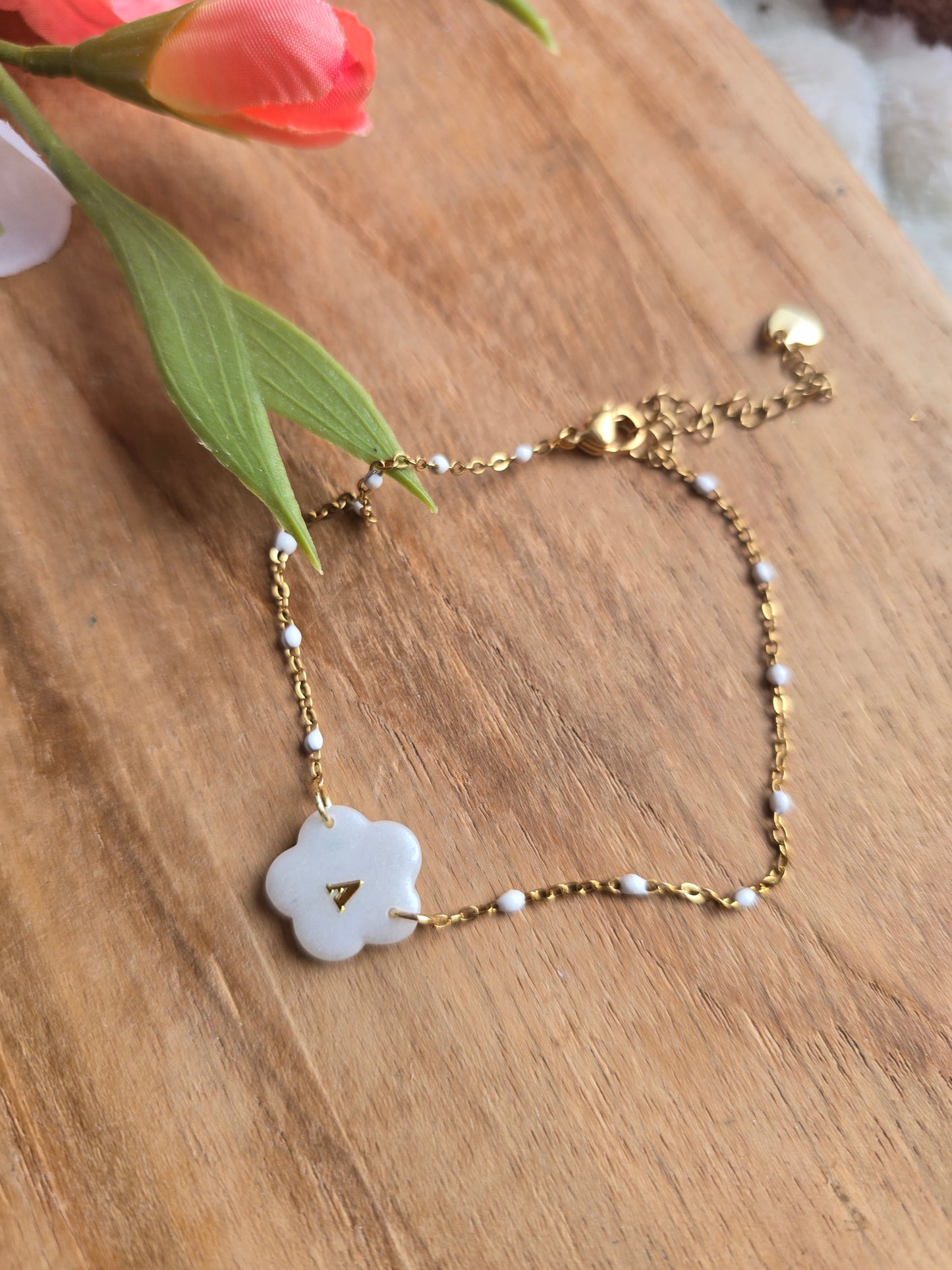 🌸Bracelet fleurs personnalisable dorée 🌸