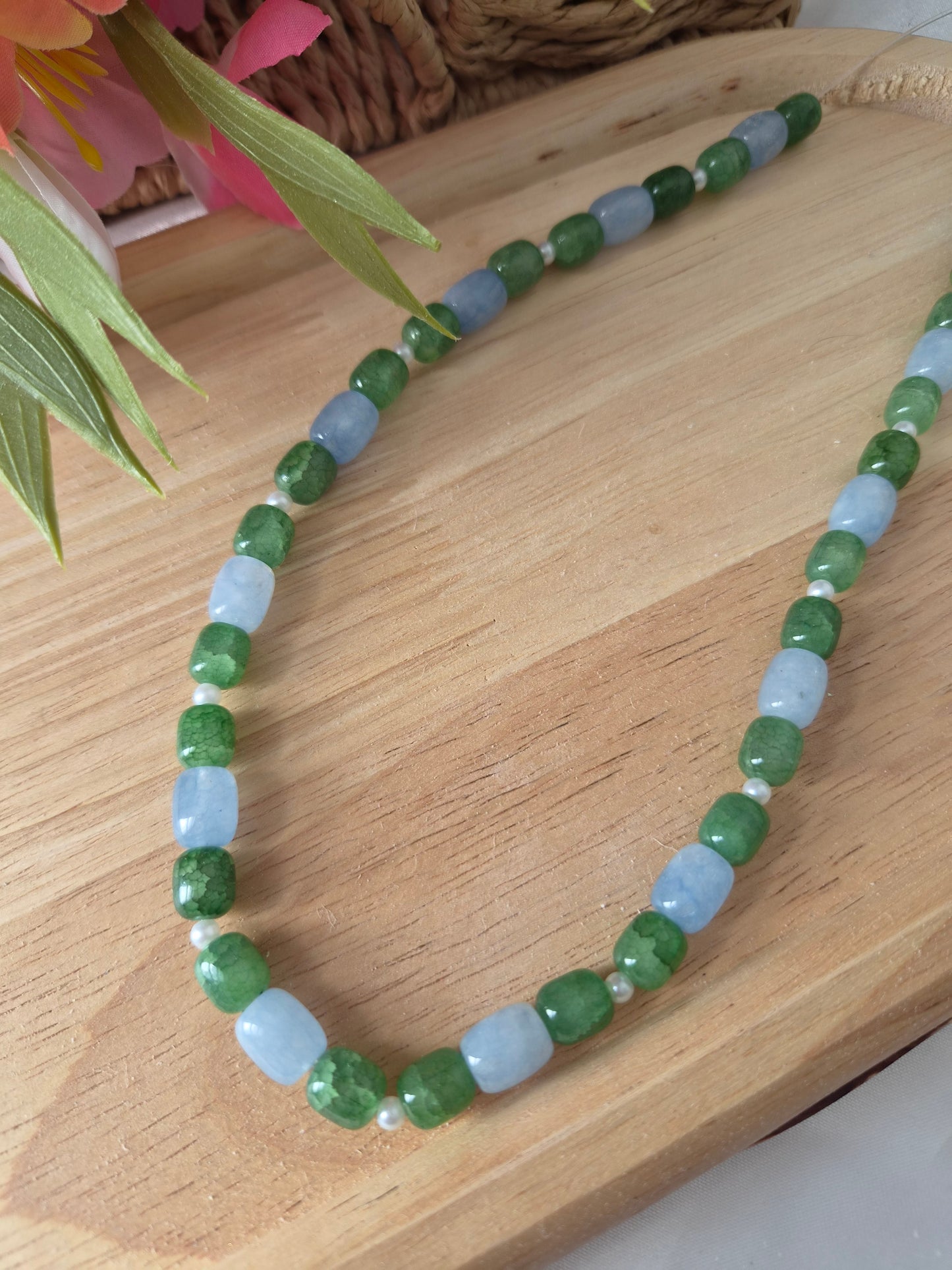 Collier Agathe bleu et vert foncé
