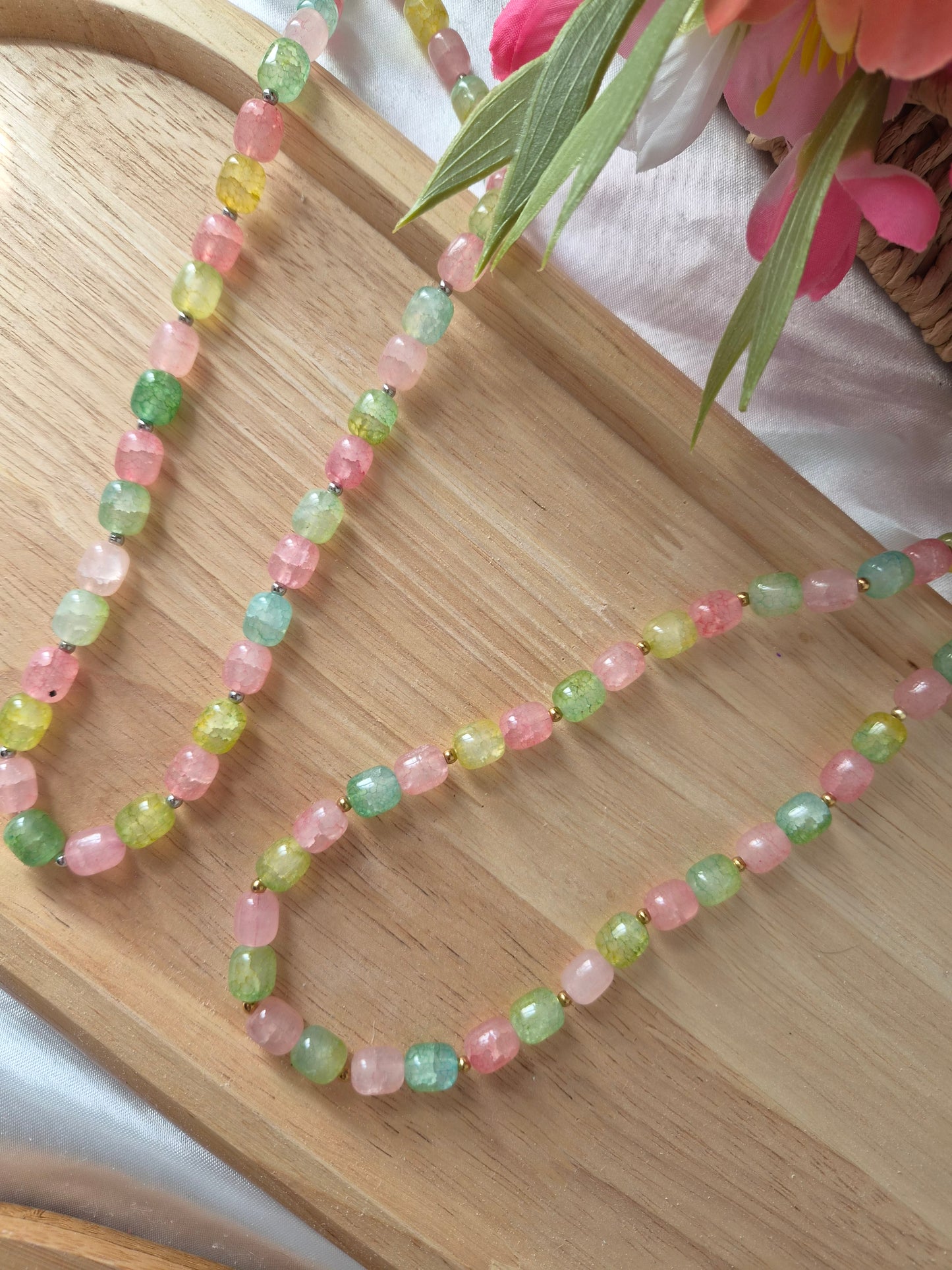 Collier Agathe vert rose