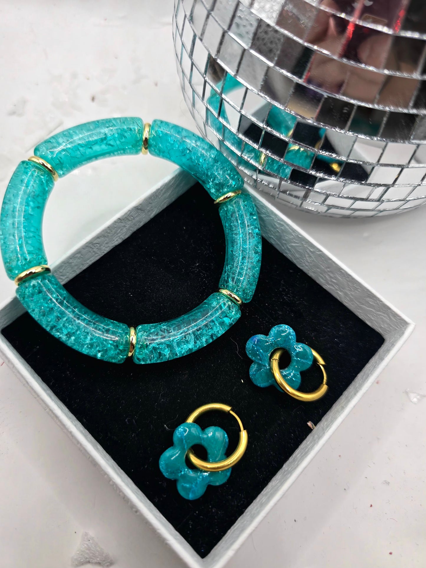 box Virginia + pampilles assortie - Turquoise