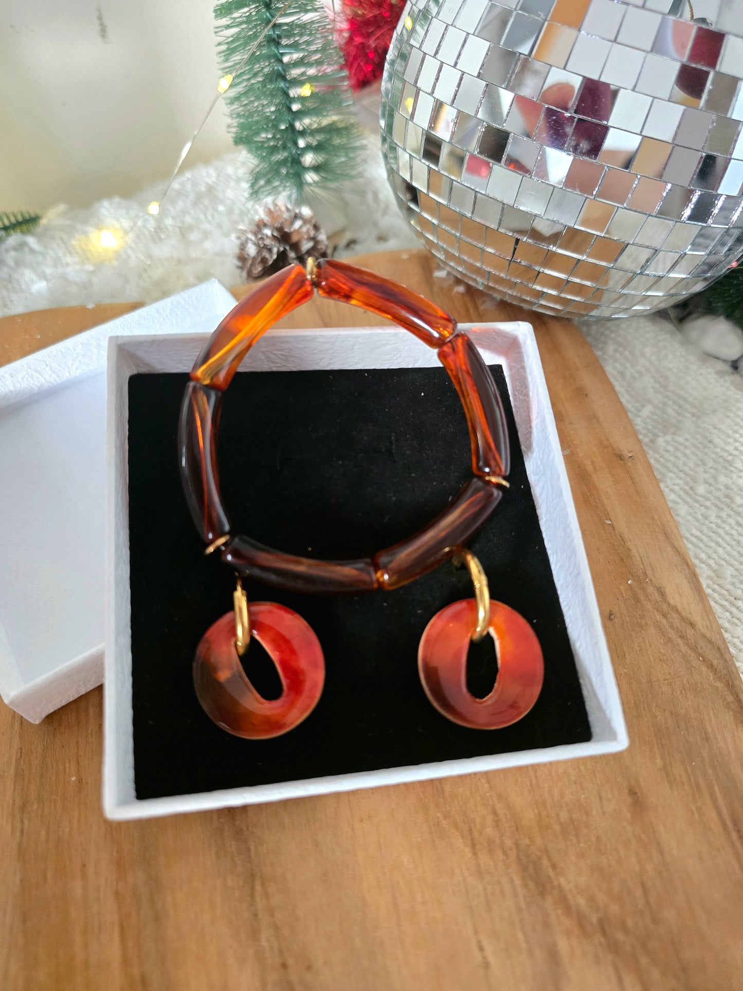 box châtaigne - bracelet + pampilles