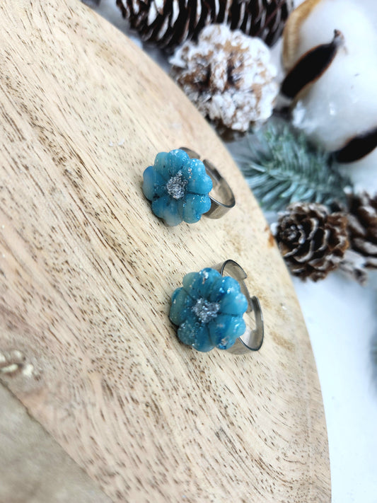 bague fleur bleu