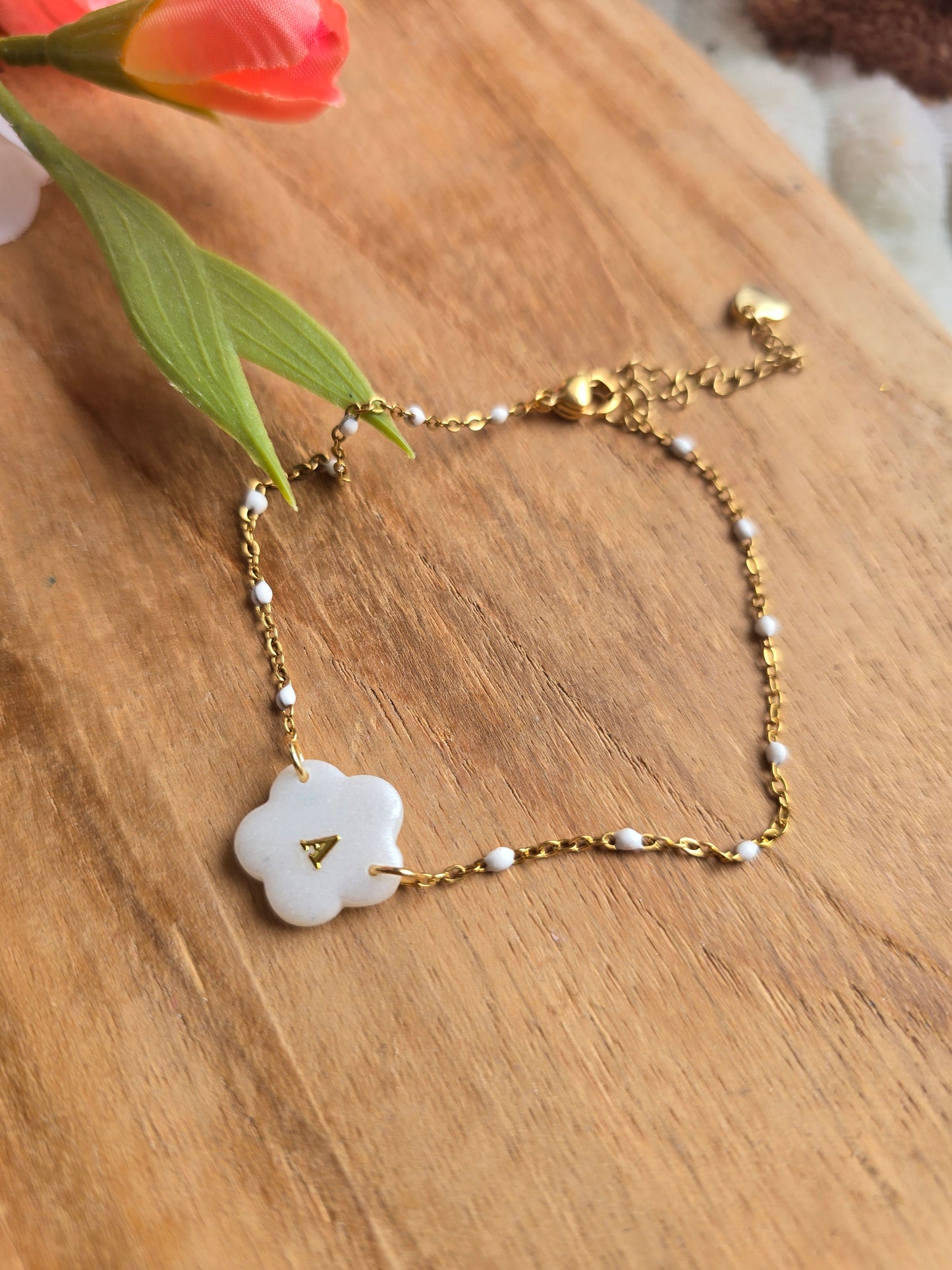 🌸Bracelet fleurs personnalisable dorée 🌸