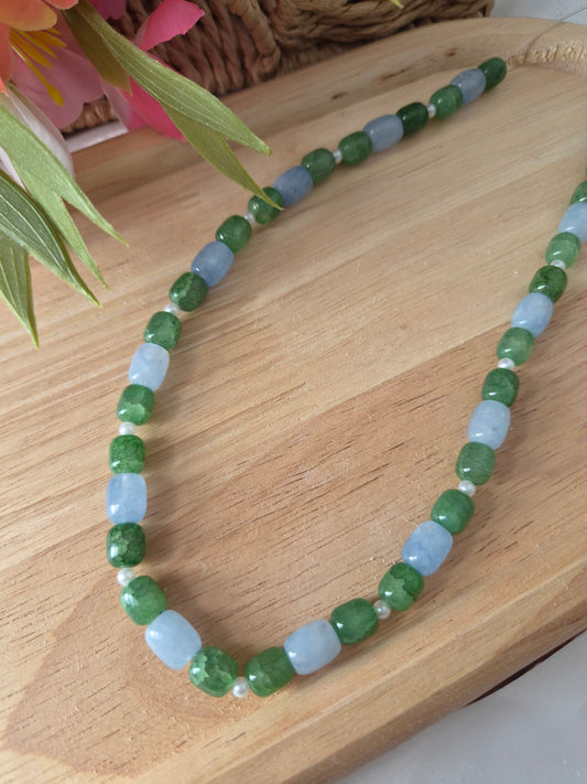 Collier Agathe bleu et vert foncé