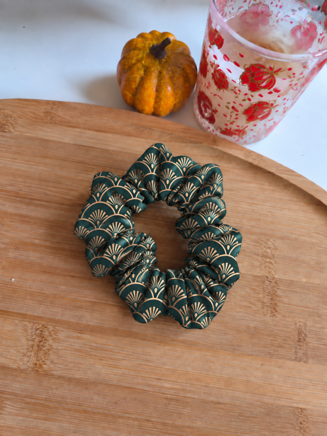 Chouchou classique - motif vert dorée