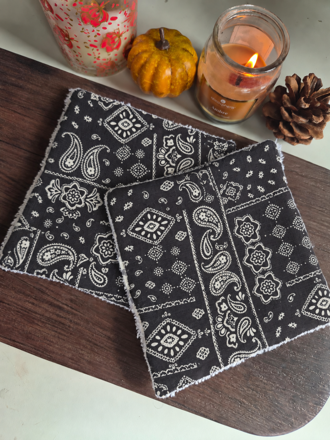 Cotons démaquillants (lot de 2) - motif bandana noir