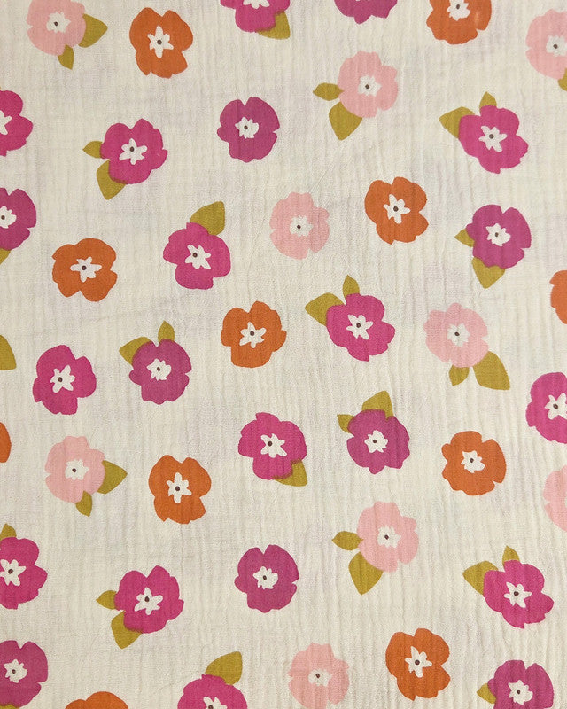 Tissu fleurs rose et orange